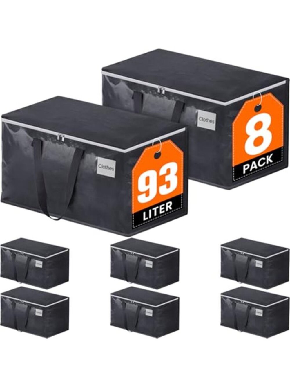 Heavy Duty Moving Bags, 93L Collapsible Storage Totes, 8-Pack